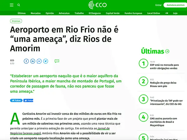 Aeroporto em Rio Frio não é “uma ameaça”, diz Rios de Amorim