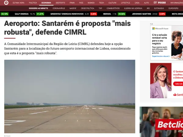 Aeroporto: Santarém é proposta mais robusta, defende a Comunidade Intermunicipal da Região de Leiria