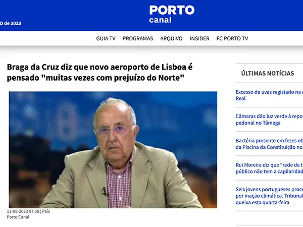 Braga da Cruz diz que novo aeroporto de Lisboa é pensado "muitas vezes com prejuízo do Norte